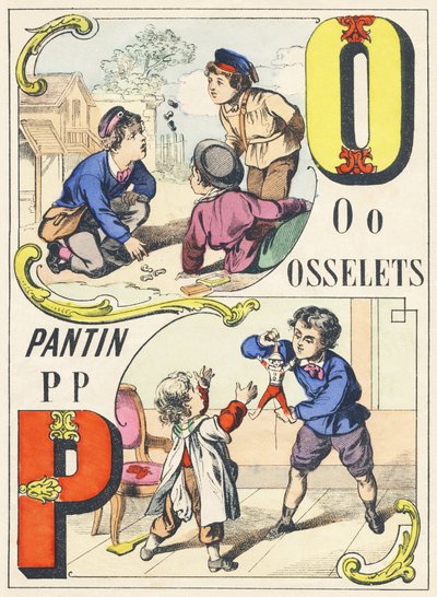 O P : osselets, pantin - Games Alphabet, c.1890 (ilustrace) od Unbekannt