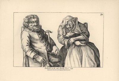 Starý Darby s prázdnou cisternou a Joan s dýmkou. Mědirytina podle satirické ilustrace Timothyho Bobbina (Johna Colliera) (1708-1786) z knihy Human Passions Delineated, John Haywood, Manchester. od Unbekannter Künstler