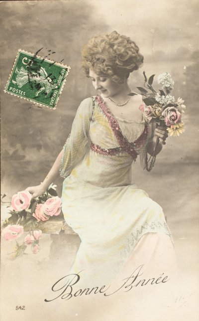 Stará pohlednice/Šťastný rok/Přání/Žena Belle Epoque od William M. Timlin