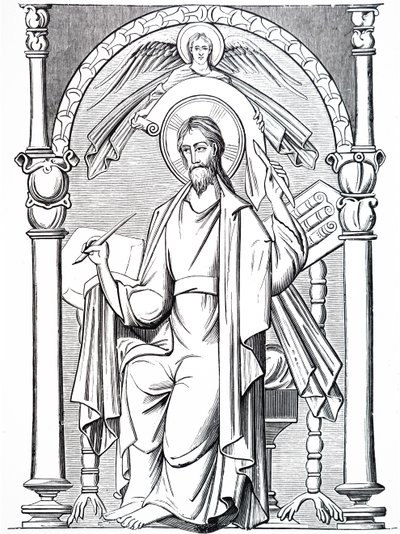 Jeden z evangelistů píšící na pergamen od Unbekannt