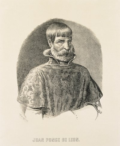 PONCE DE LEON, Juan (1460-1521). Španělský dobyvatel Portorika (1508) a objevitel Floridy (1502) (rytina) od Unbekannter Künstler