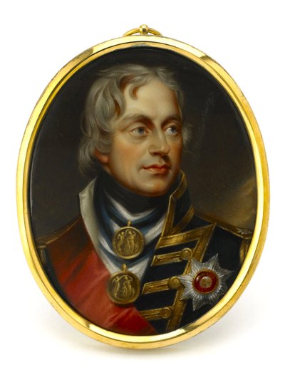 Malovaná miniatura představující viceadmirála Horatia Nelsona (1758-1805). Osazeno na měděném a smaltovaném přívěsku, počátek 19. století, portrét Henryho Pierce Bonea (1779-1855). od Unbekannter Künstler