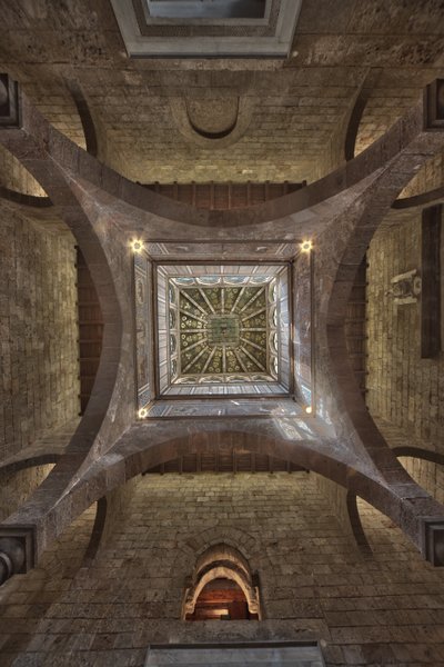 Palermo, Královský palác nebo Palazzo dei Normanni (Palác Normanů), věž Joharia, místnost větrů: dřevěný vrchol s růží větrů (růže kompasu) uprostřed Zenithalský pohled od Unbekannter Künstler