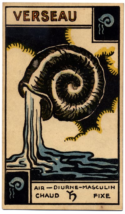 Paranormální. Astrologie. Vodnář (Nosič vody). Astrologická karta od: Le Tarot Astrologique (Astrologický tarot), Georges Muchery, Francie od Unbekannter Künstler