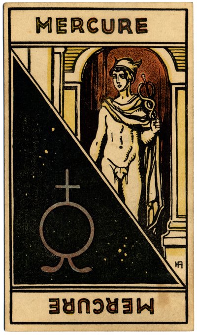 Paranormální. Astrologie. Merkur (planeta). Astrologická karta od: Le Tarot Astrologique (Astrologický tarot), Georges Muchery, Francie od Unbekannter Künstler