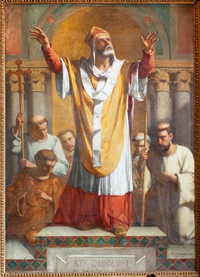 Farní kostel (Parochiale kerk Sint-Dionysius van Lede). Interiér. Jižní ulička. Oltář. Malování. Svatý Denis. Podepsán a datován 1854 ThEodore-Joseph Canneel. od Unbekannter Künstler