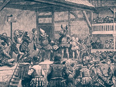 Představení Shakespearova Snu noci svatojánské (rytina) od Unbekannter Künstler