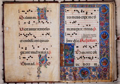 Knihovna Piccolomini: sborová kniha, treska. 8-H, ff. 1v-2r s „Kristem v zahradě Getsemanské“, od Bernardina Cignoniho. od Unbekannter Künstler