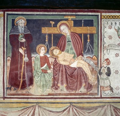 Pieta s opatem svatého Antonína, freska, muzeum Homo Salvadego, Sacco, Cosio Valtellino, Lombardie, Itálie od Benjamin Baud