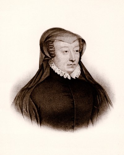 Portrét Kateřiny Medicejské (Caterina de Medici) (1519-1589). Francouzská královna, rytina z 19. století od Unbekannter Künstler
