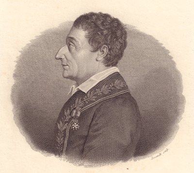 Portrét italského matematika a astronoma Josepha-Louise Lagrange, nebo Giuseppe Lodovico Lagrangia (1736-1813), mědirytina od Locatelliho z medaile od William M. Timlin