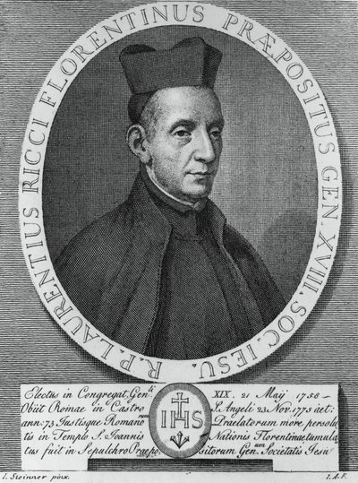 Portrét Lorenza Ricciho (1703-1775), italského jezuity a 18. generálního představeného Tovaryšstva Ježíšova, rytina od William M. Timlin