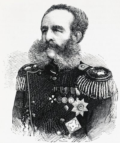 Portrét prince Dmitrije Ivanoviče Svjatopolka-Mirského (1825-1899), ruského generála, rytina od William M. Timlin