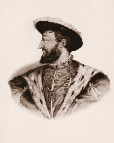 Portrét francouzského krále Francoise I. (1494-1547) Rytina z 19. století od Unbekannter Künstler