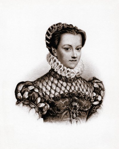 Portrét francouzské královny Alžběty Rakouské (1555-1592) Rytina z 19. století od Unbekannter Künstler