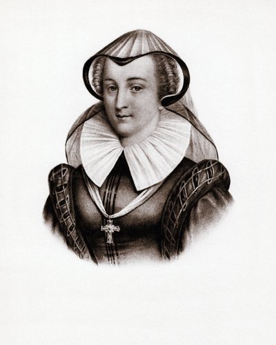 Portrét francouzské královny Marie Stuartovny (Marie Iere Skotské) (1542-1587). Rytina z 19. století od Unbekannter Künstler