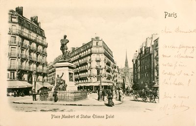 Pohlednice/Place Maubert/Socha Etienne Dolet/Paříž/Seine/Ile de France/Francie od William M. Timlin