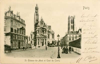 Pohlednice / Saint Etienne du Mont / Tour de Clovis / Paříž / Seina / Ile de France / Francie od William M. Timlin