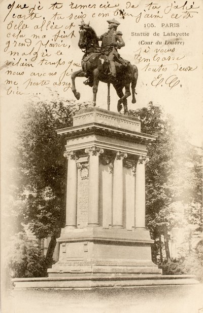 Pohlednice/Socha Lafayette/Cour du Louvre/Paříž/Seine/Ile de France/Francie od William M. Timlin