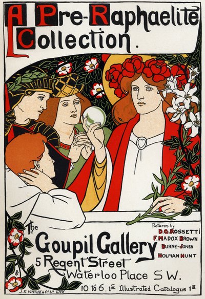Výstava prerafaelitů v Goupil Gallery, Londýn, asi 1897 (plakát) od Unbekannter Künstler