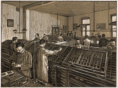 Tiskárna v Budapešti. (rytina, cca 1910) od Unbekannter Künstler