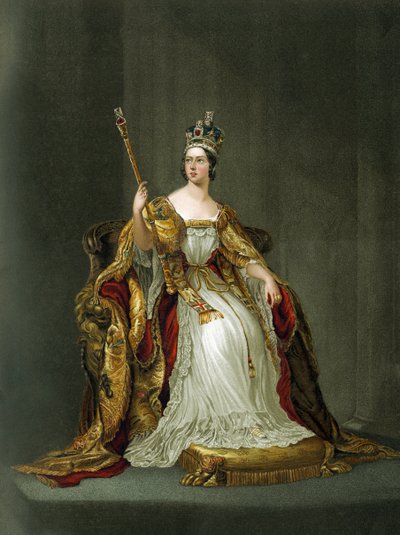 Anglická královna Viktorie ve svém korunovačním oděvu v roce 1837 od Unbekannter Künstler