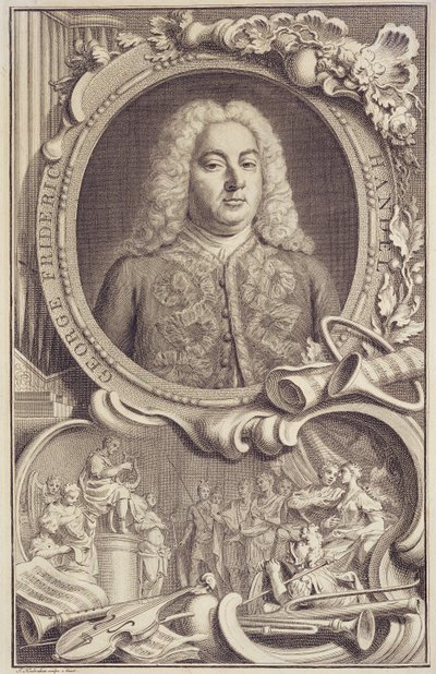 RM 7.f.5 George Frederick Handel (1685-1759), frontispice k „Izrael v Egyptě“, vyryl Jacobus Houbraken (1698-1780) od Unbekannter Künstler