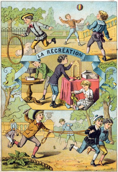 Rekreace na školním dvoře. Rytina v "Alphabet des petits ecoliers". Imaging of Epinal, circa 1885. Privee Collection od Unbekannt