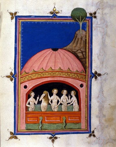 Vyobrazení lázní Stránka z rukopisu "De Balneis Puteolanis" (Lázně Pozzuoli nebo Pozzuoli) od Pietra da Eboli (Ebulo) (činný kolem 1196-1220) 1475-1500 od Unbekannter Künstler
