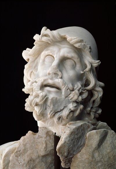 Římské umění: skupina "" Polypheme blind "": Hlava Odyssea - Mramorová socha, 1. století před nebo po JC - Sperlonga, museo Archeologico Nazionale - Hlava Odyssea od Unbekannt