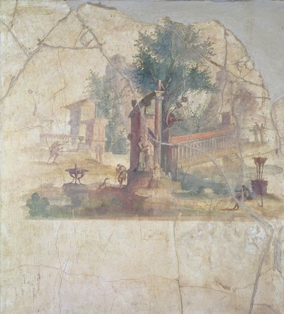 Sacro-idylická krajina, z vily Agrippa v Boscoreale, století našeho letopočtu (freska) od Unbekannt