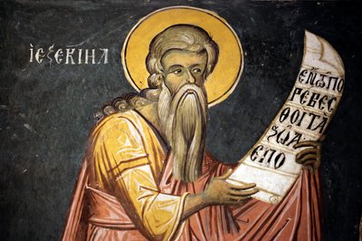Byzantská freska svatého Ezechiela z kláštera Agios Ioannis Lampadistis, Saint John Lampadistis Kypr 11. století Malované kostely UNESCO Troodos, Kypr od Unbekannt