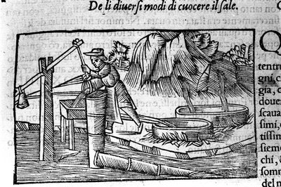 Výroba soli: vaření. Rytina Olause Magnuse (1490 - 1557), švédského náboženského a geografa, "Historie severního národa", Benátky od Unbekannt