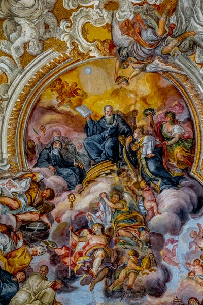 Kostel San Benedetto (St Benedict), Catania, Sicílie (Itálie). Detail stropní fresky (18. století). Svatý Benedikt. (fotografie) od Unbekannt