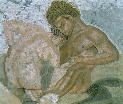 Satyr a Maenad, detail mozaiky z Faunova domu od Unbekannter Künstler