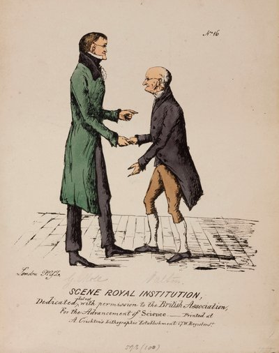 Scene Royal Institution: Gerrit Moll a John Dalton, c 1831-1840 od Unbekannt