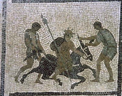 Silenus na oslu, detail z mozaiky od Unbekannter Künstler