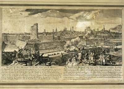 Španělsko : Válka o španělské dědictví (1714). Obléhání Barcelony (rytina) od Unbekannter Künstler