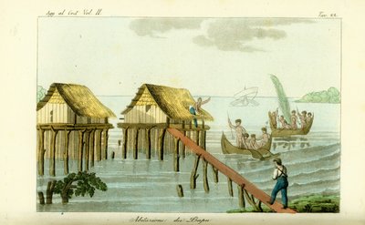 Domy na chůdách v oceánu na ostrově Rawak, Papua Nová Guinea od Unbekannt