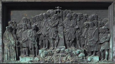 Štrasburk, basreliéf sousoší Gutenberga. Evropa od William M. Timlin