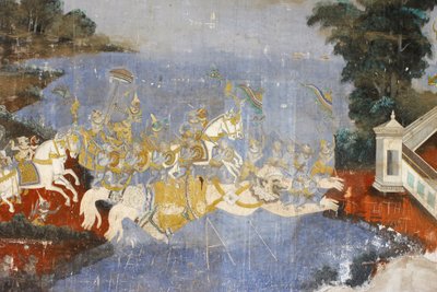 Sylver Pagoda Tato nástěnná malba zobrazuje scény z Reamker, což je kambodžská nebo khmerská verze klasické hinduistické básně Ramayana, Phnom Penh, Kambodža od Unbekannt
