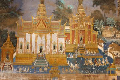 Sylver Pagoda Tato nástěnná malba zobrazuje scény z Reamker, což je kambodžská nebo khmerská verze klasické hinduistické básně Ramayana, Phnom Penh, Kambodža od Unbekannt