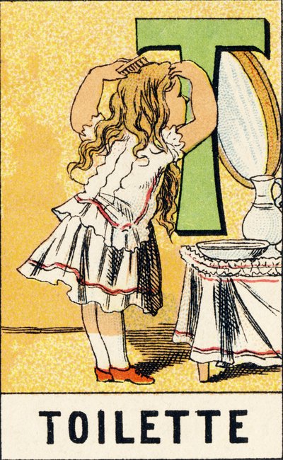 T: Toaleta - Rytina z ABCD malých holčiček. Pellerin & Cie, tiskárna-nakladatel, Epinal, kolem roku 1890. Serie A. Rozměry: 19 x 13,5 cm. od Unbekannt