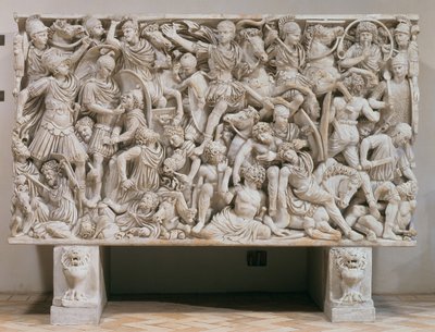 Sarkofág Ludovisi s vysokým reliéfním znázorněním Římanů bojujících s barbary, 250-80 našeho letopočtu (mramor) od Unbekannt