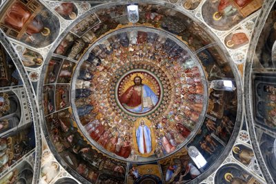 Baptisterium v Padově. Stropní fresky ze 14. století od Giusto de Menabuoi. Ráj. Žehnání Kristu s anděly, patriarchy, proroky a svatými. Padova. Itálie. (fotografie) od Unbekannt