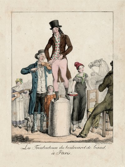 Trubadours of Boulevard de Gand, Paris, c.1820 (rytina) od Unbekannter Künstler
