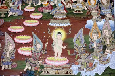 Narození dítěte Siddhartha, nástěnná freska, klášter Wat Maniratanaram, Phnom Penh, 2022 (foto) od Unbekannter Künstler