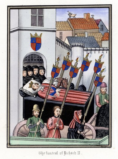 Pohřební průvod anglického krále Richarda II. (1367-1400), který odjíždí z hradu Pontefract do katedrály sv. Pavla v Londýně (Anglie). od Unbekannter Künstler