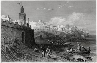 Malebný přístav opevněného města Tanger v 19. století, v knize o Středomoří od Louise Enaulta (1824-1900), francouzského novináře a cestovatele. Louis Enault, LA MEDITERRANEE SES ILES ET SES BORDS, Morizot od Unbekannt