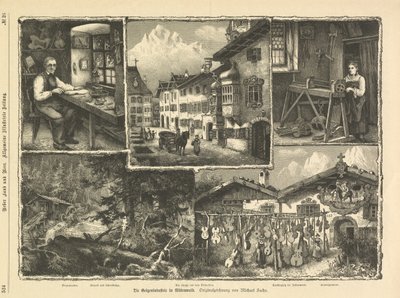 Houslařský průmysl v Mittenwald, Stuttgart 1882 (rytina) od Unbekannter Künstler